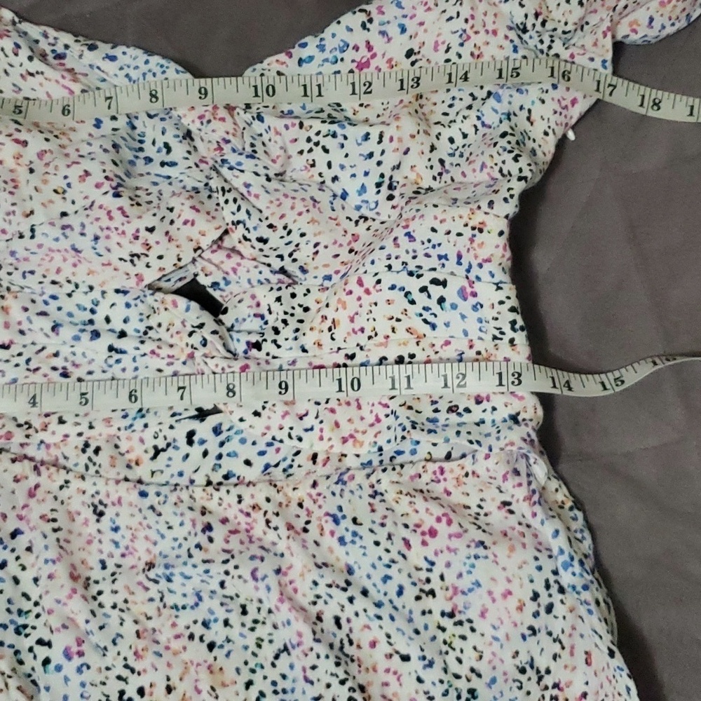 AFRM rainbow splatter leopard print white maxi dress long sleeve cut out Size M - Picture 11 of 12